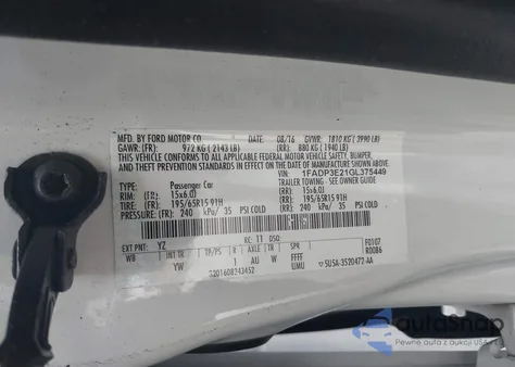 2016 Ford Focus S z USA, uszkodzony, nr VIN 1FADP3E21GL375449